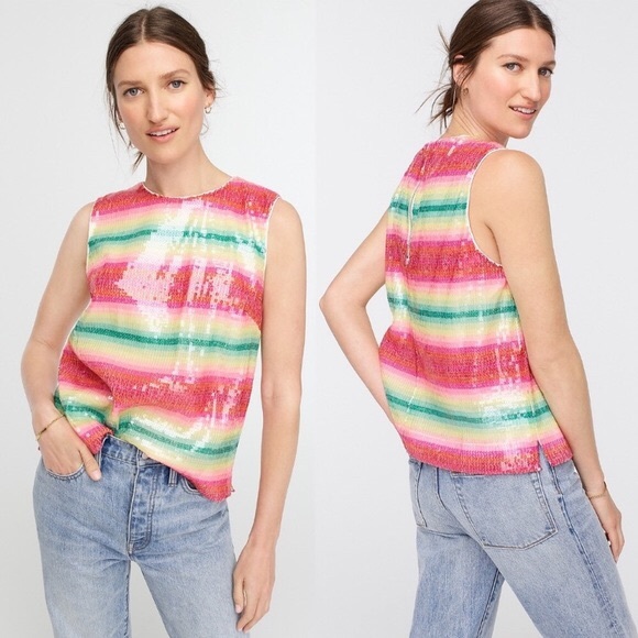 NWT J.Crew sequin watermelon stripe top Medium - Picture 1 of 7